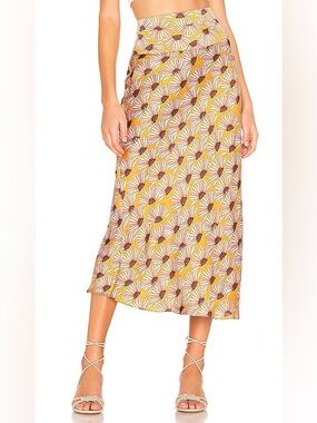 FREE PEOPLE Normani Leopard Print Bias Cut Midi Skirt In Honey